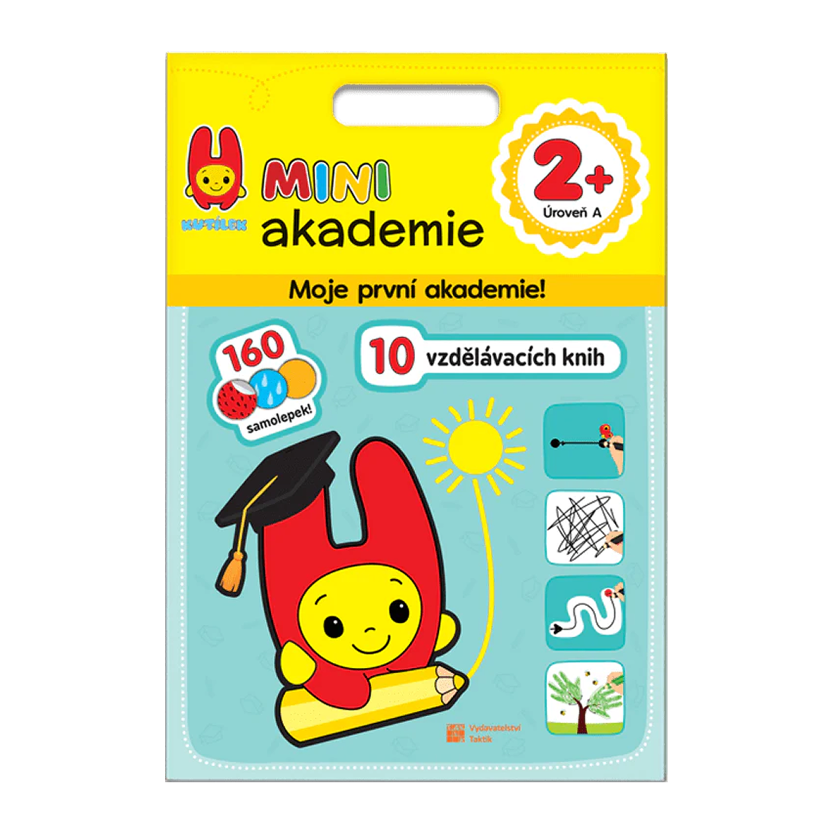 Packaging of Mini akademie educational books for children with a cartoon character and colorful design.